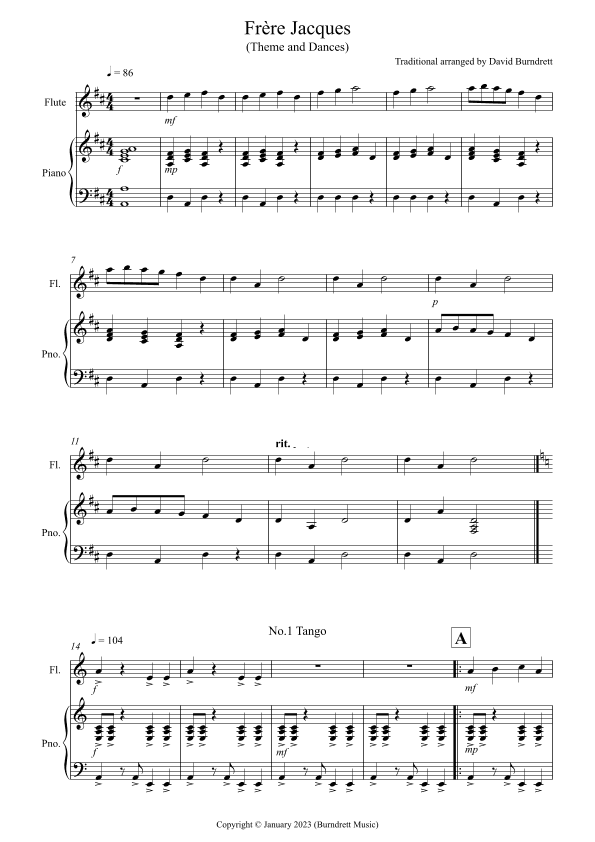 Frère Jacques Dances for Flute and Piano (arr. David Burndrett)