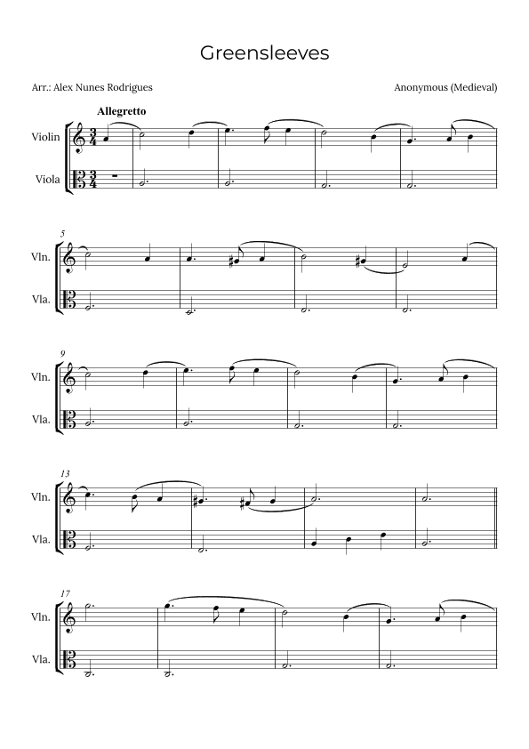 Greensleeves (arr. Alex Nunes Rodrigues)