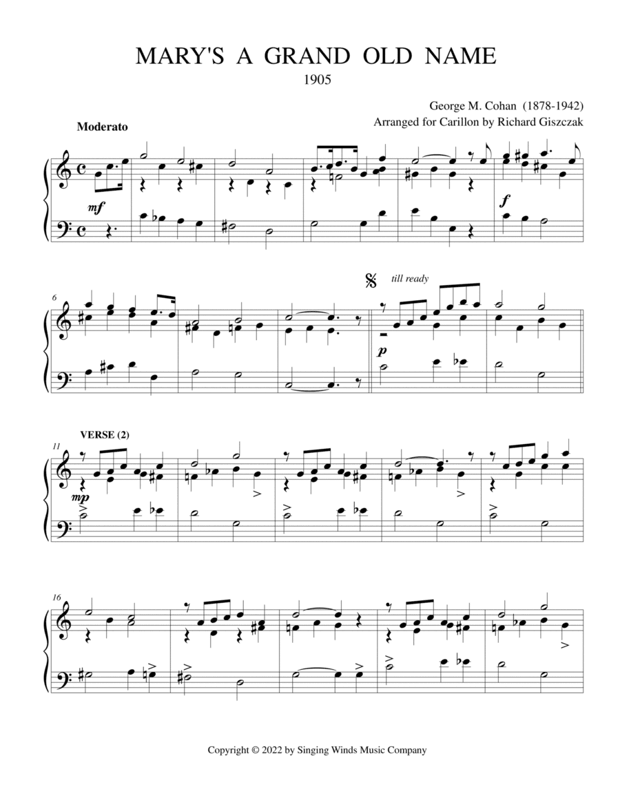 Mary's a Grand Old Name (arr. Richard Giszczak)
