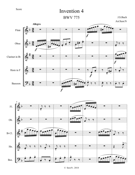 Bach Invention 4 for Woodwind Quintet