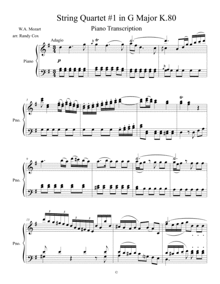 Mozart String Quartets for Solo Piano Vol. 1 (arr. Randy Cox)