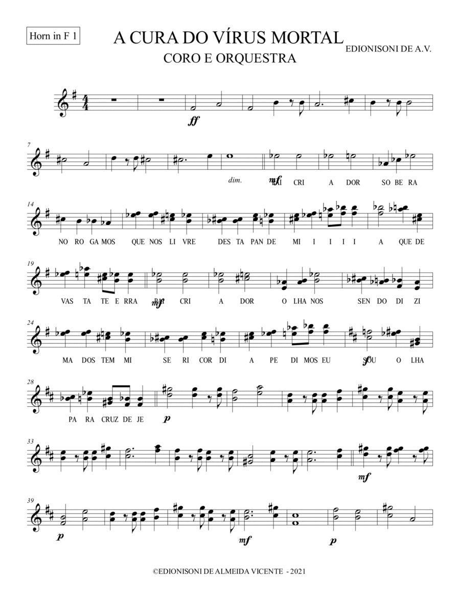 HORN IN F 1 - A CURA DO VÍRUS MORTAL PARA CORO E ORQUESTRA
