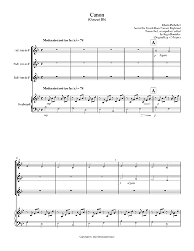 Canon (Pachelbel) (Bb) (French Horn Trio, Keyboard) (arr. Regis Bookshar)