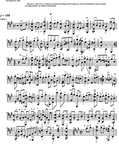 Cello suite 3 for guitar -bouree (arr. David L Turkheimer)
