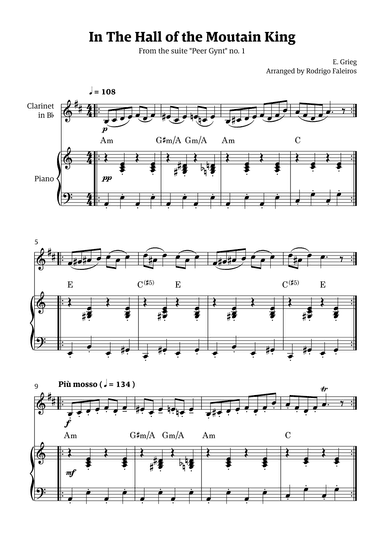 In the Hall of the Mountain King (for clarinet solo w/ piano accompaniment) (arr. Rodrigo Faleiros)