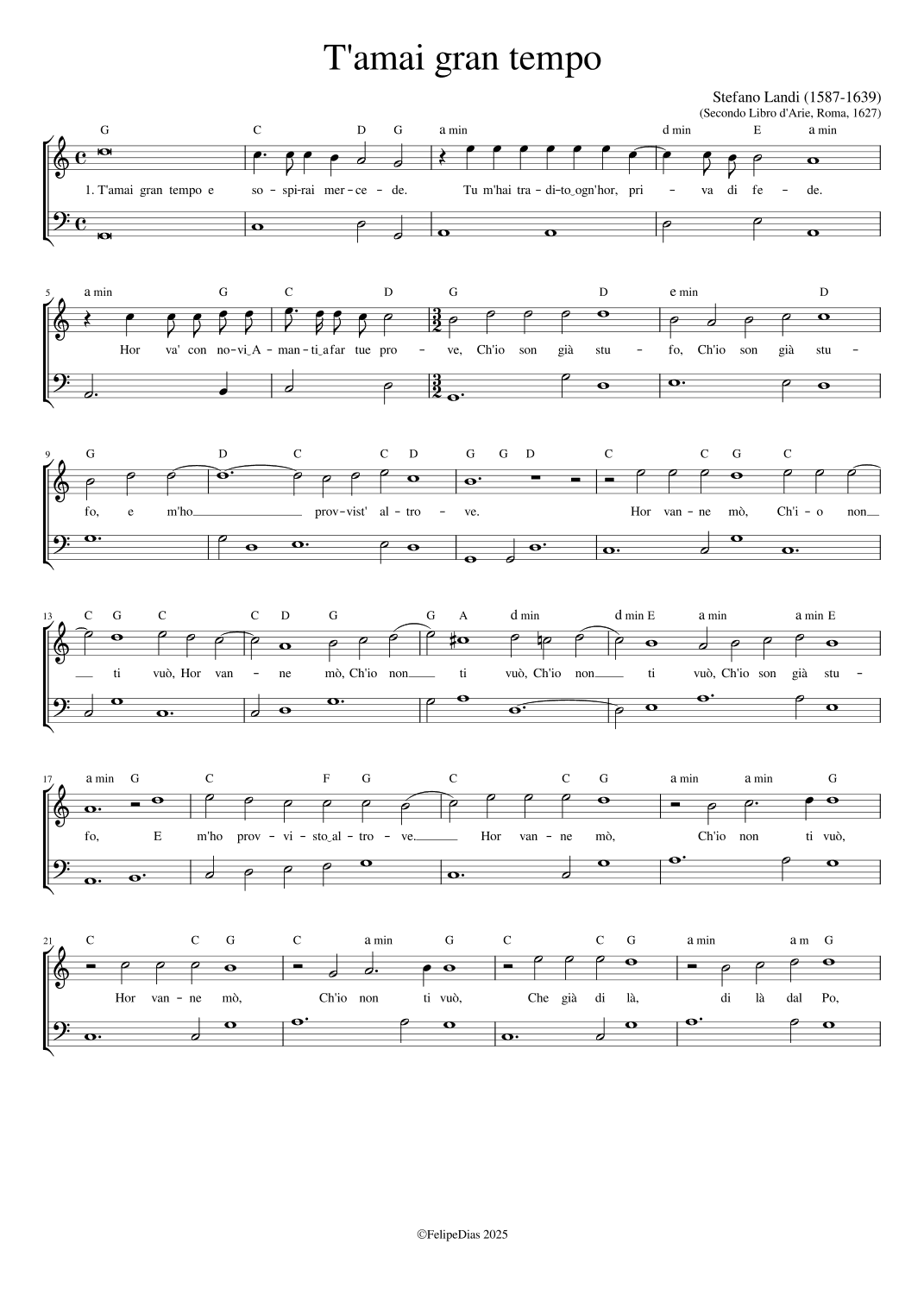 T'amai gran tempo (arr. Early Music Scores)
