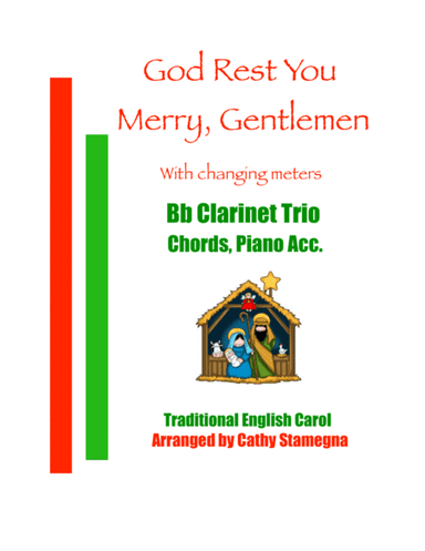 God Rest You Merry, Gentlemen (Bb Clarinet Trio, Chords, Piano Acc.) (arr. Cathy Stamegna)