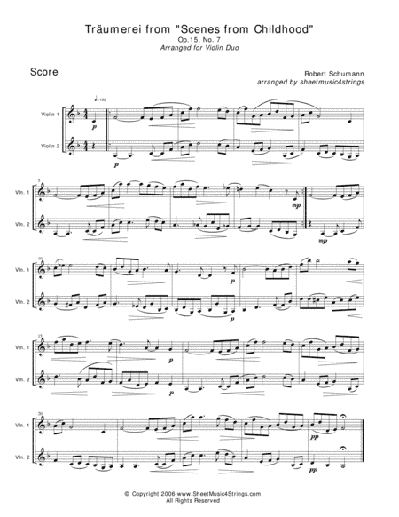 Schumann, R. - Traumerei for Two Violins (arr. Linda M. Scott)