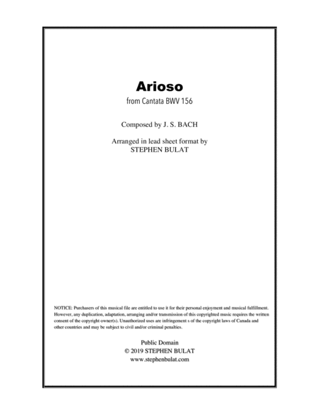 Arioso (Bach) - Lead sheet (key of A) (arr. Stephen Bulat)