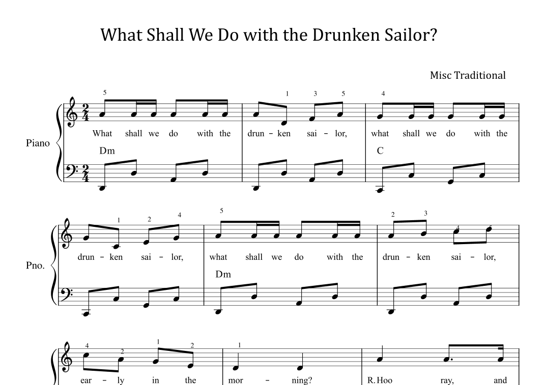 What Shall We Do with the Drunken Sailor - For Easy Piano  - With Chord And Lyrics (arr. poon)
