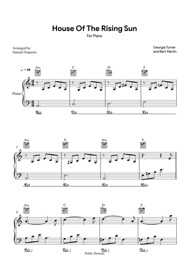 House of the Rising Sun - for Piano - with chords (arr. Samuel Sequeira)