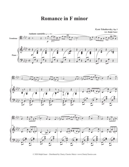 Romance in F minor, Op. 5 for Trombone and Piano (arr. Ralph Sauer)