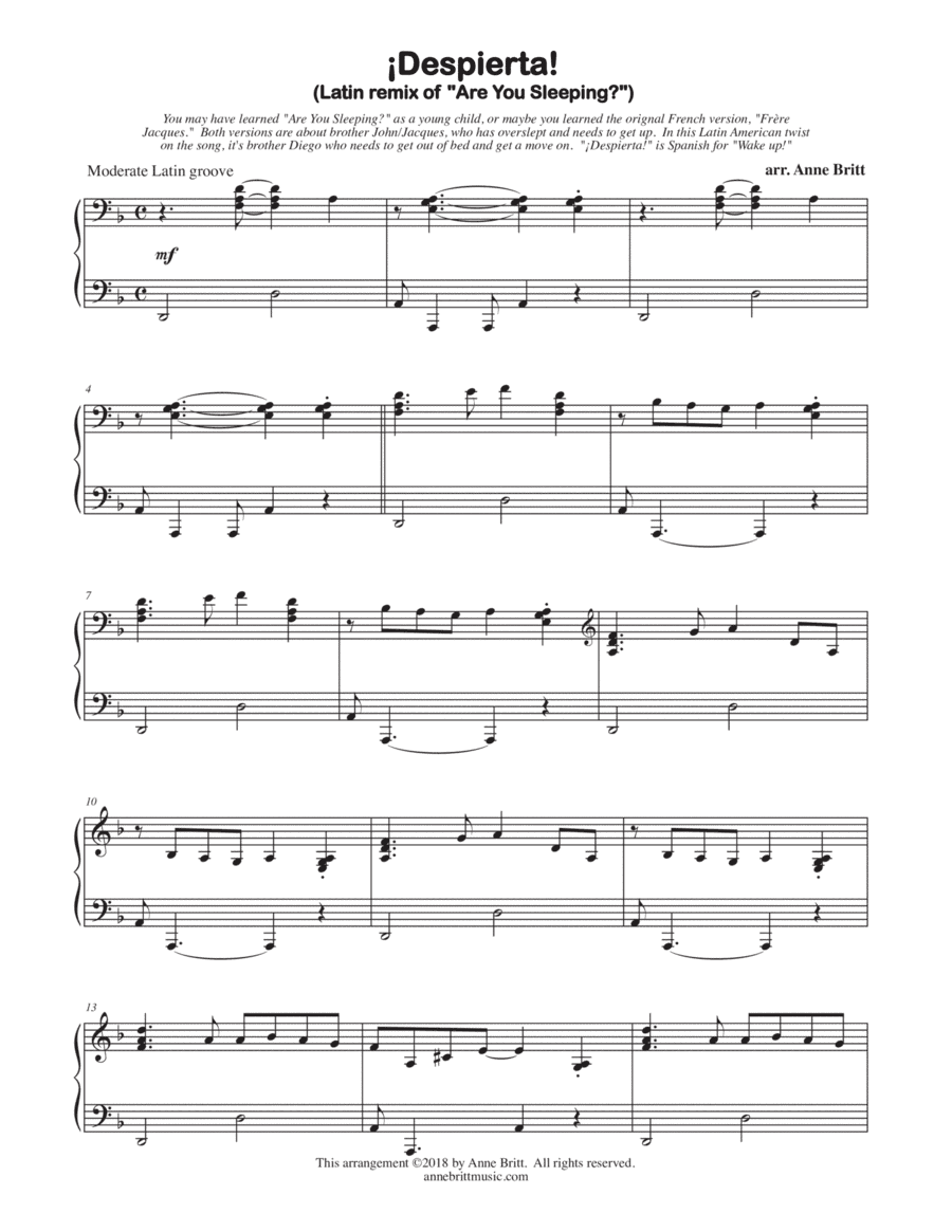 ¡Despierta! (Latin remix of "Are You Sleeping?") (arr. Anne Britt)