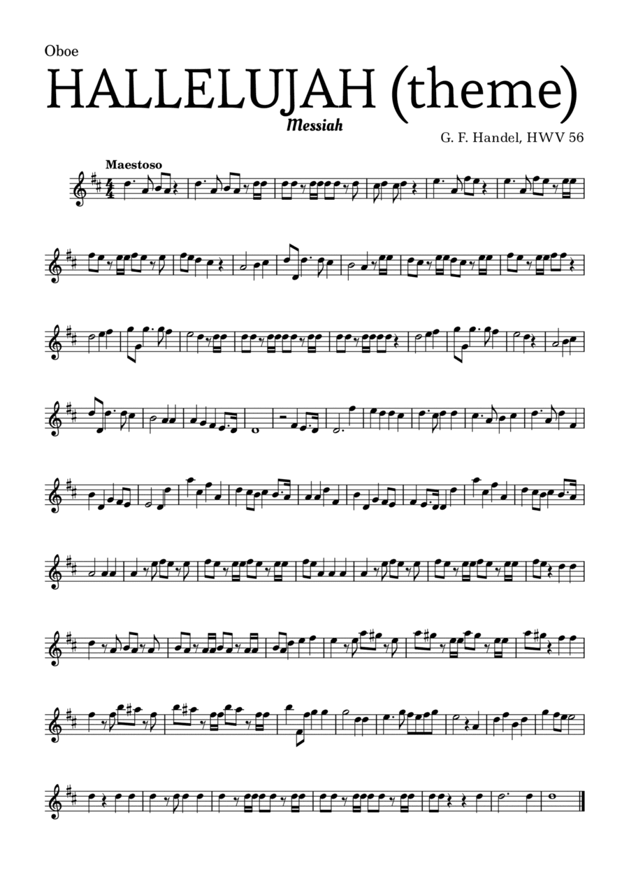 Aleluia (HALLELUJAH), of the Messiah - for Oboe and accompaniment (arr. Leyandder Trustworthy)