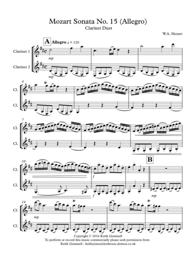Mozart Sonata No.15 (Allegro): Clarinet Duet (arr. K. Gemmell)
