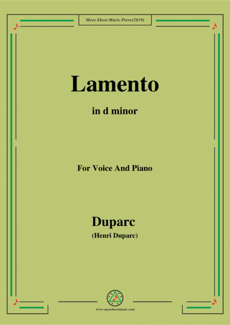 Duparc-Lamento in d minor,for Violin and Piano (arr. MSM)