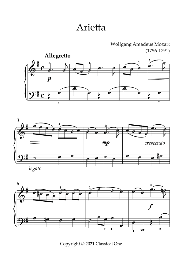 Mozart - Arietta(With Note name) (arr. MPS)