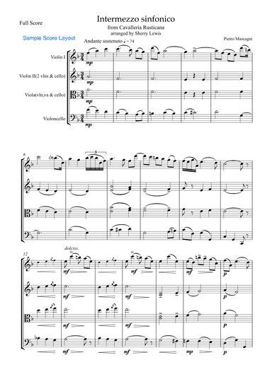 INTERMEZZO SINFONICO from 'Cavalleria Rusticana', Pietro Mascagni, String Trio, Intermediate Level f (arr. Sherry Lewis Publishing)