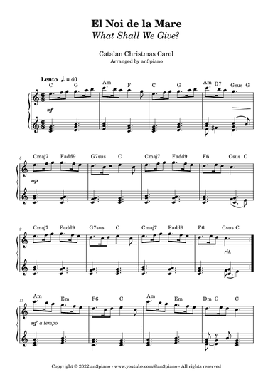 El Noi de la Mare - What Shall We Give? (arr. an3piano)