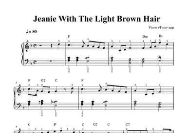 Jeanie With The Light Brown Hair - piano sheet music (arr. Piano eTutor app)