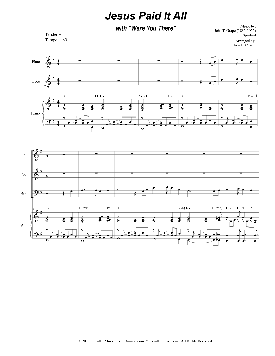 Jesus Paid It All (with "Were You There") (Woodwind Quartet and Piano) (arr. Stephen DeCesare)