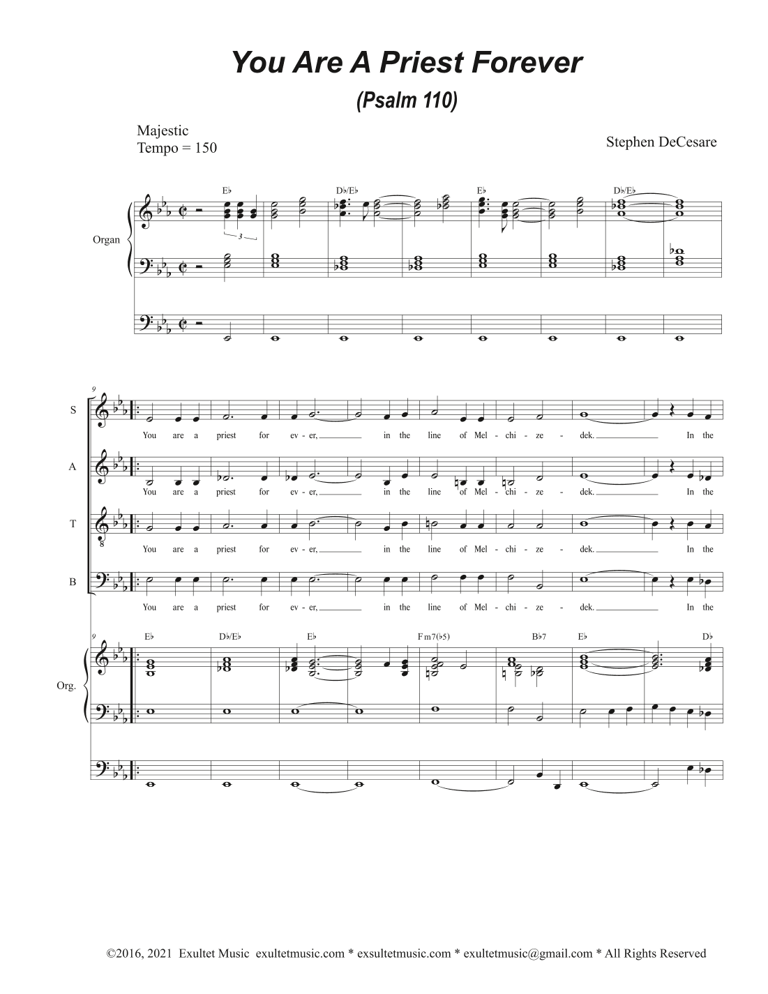You Are A Priest Forever (Psalm 110) (Vocal Quartet - (SATB)