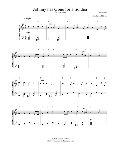 Johnny has Gone for a Soldier - for easy piano (arr. Samuel Stokes)