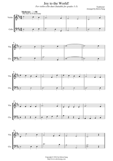 Joy to the World (for violin-cello duet, suitable for grades 1-3) (arr. Edwin Sung)