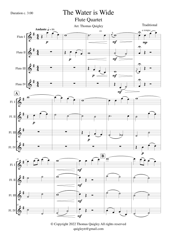 The Water is Wide (Flute Quartet) (arr. Thomas Quigley)