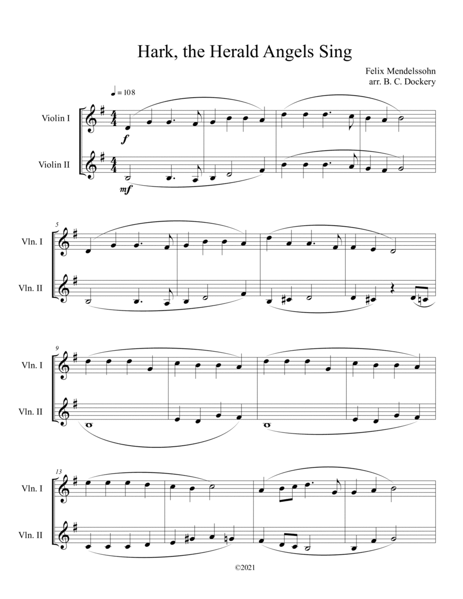Hark, the Herald Angels Sing (Violin Duet) (arr. B. C. Dockery)