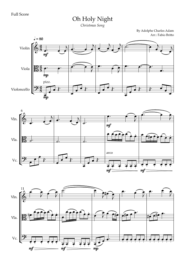 Oh Holly Night (Christmas Song) for String Trio (arr. Fabio Britto)
