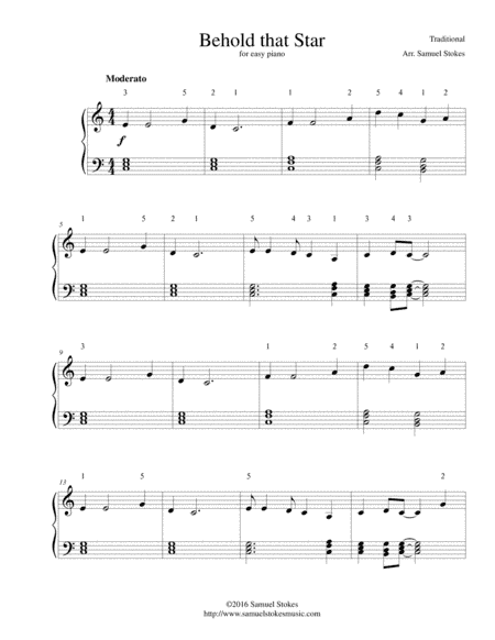 Behold that Star (Up Yonder) - for easy piano (arr. Samuel Stokes)