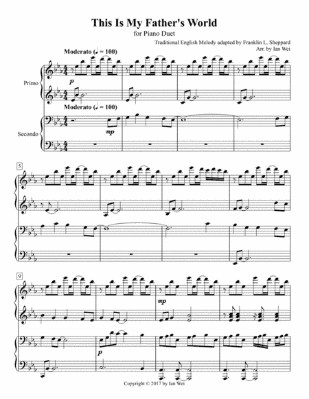 This Is My Father's World for Piano Duet (arr. Ian Wei)