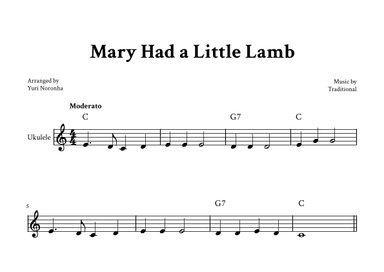 Mary Had a Little Lamb - Ukulele (C Major - Melody and Chords) (arr. Yuri Noronha)