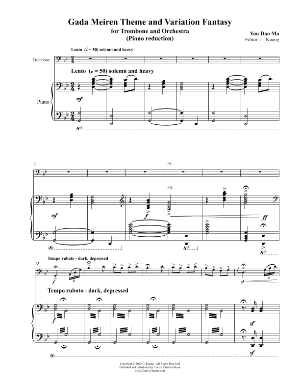 Gada Meirin Theme and Variation Fantasy for Trombone and Piano