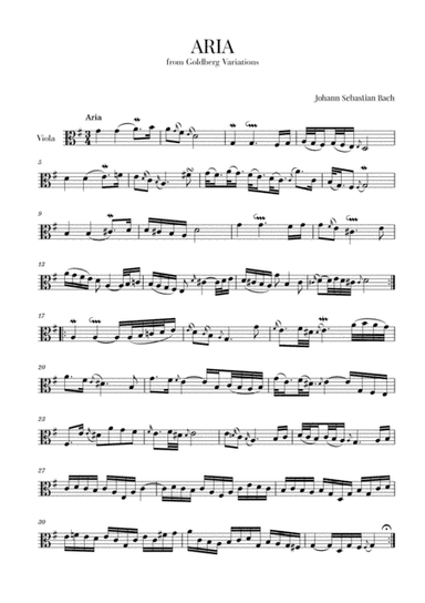 Aria (from Goldberg Variations - BWV 988) for Viola (arr. Cadenza Editions)