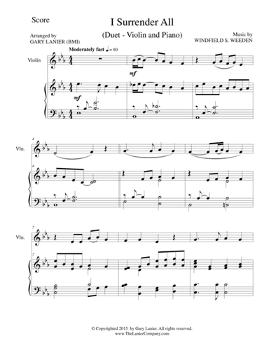 I SURRENDER ALL (Duet – Violin and Piano/Score and Parts) (arr. Gary Lanier)