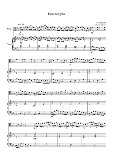 Passacaglia, Handel-Halvorsen, For Viola & Piano (arr. Eugene Egorov)
