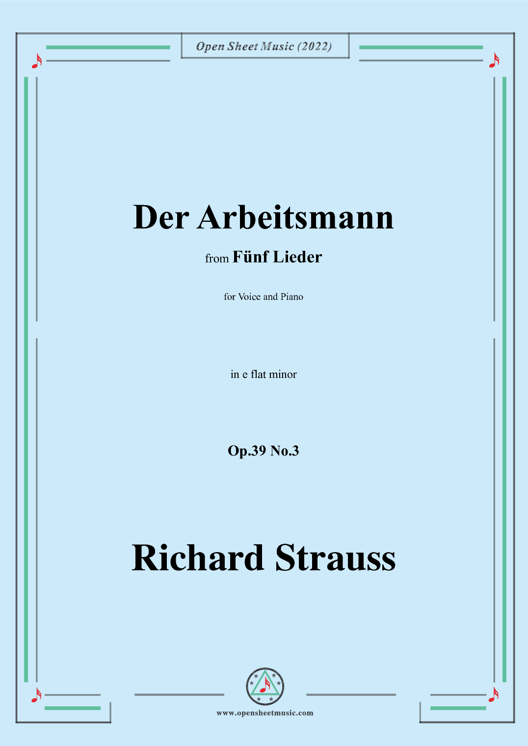 Richard Strauss-Der Arbeitsmann,in e flat minor,Op.39 No.3 (arr. OSM Press)