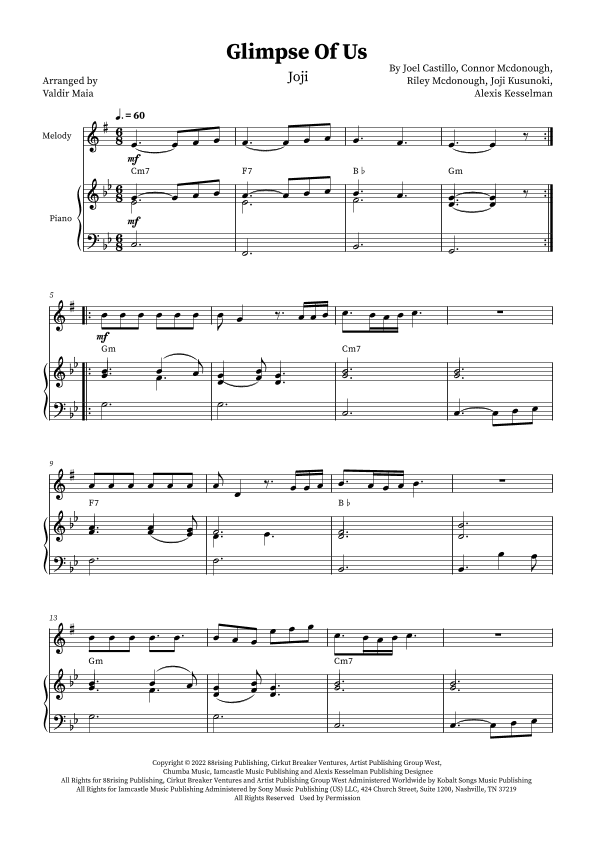 Glimpse Of Us (arr. Valdir Maia)
