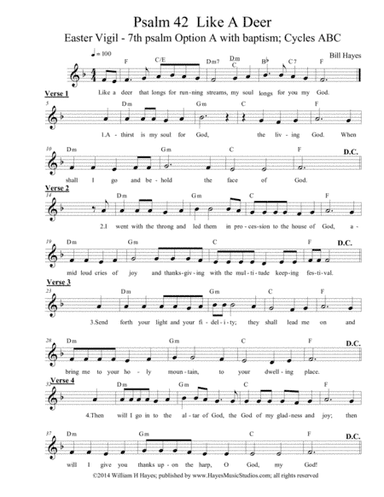 Psalm 42: Like A Deer (Easter vigil 7th psalm option A with baptisms - leadsheet)