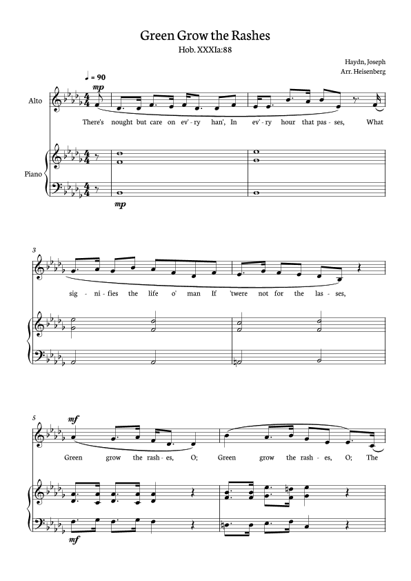 Joseph Haydn - Green Grow The Rashes for Alto with Piano in Bb minor. (arr. Heisenberg)