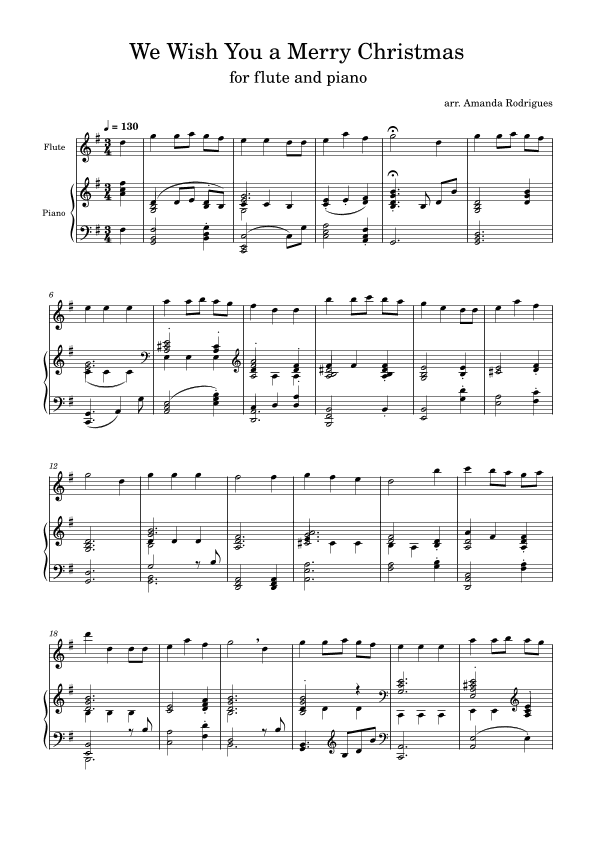 We Wish You a Merry Christimas - Easy Flute Solo with Piano Accompaniment (arr. Amanda Rodrigues)