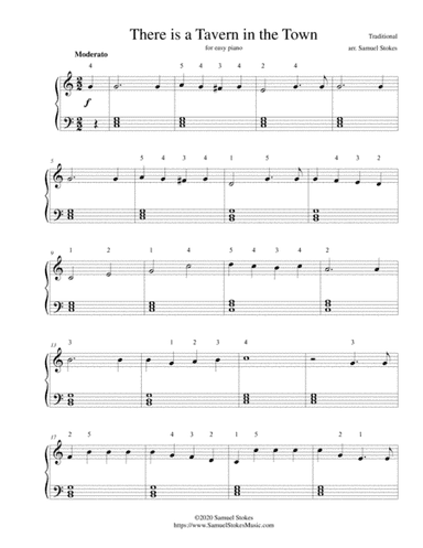 There is a Tavern in the Town - for easy piano (arr. Samuel Stokes)