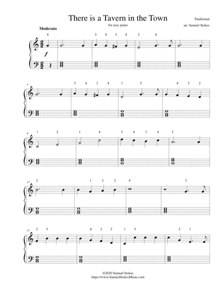 There is a Tavern in the Town - for easy piano (arr. Samuel Stokes)