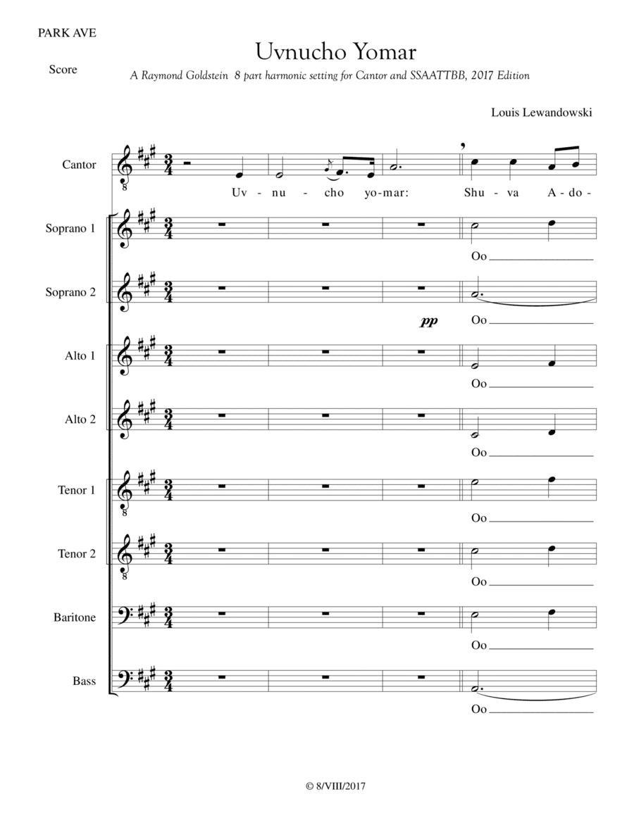 Uvnucho Yomar (Lewandowski) (arr. Raymond Goldstein)