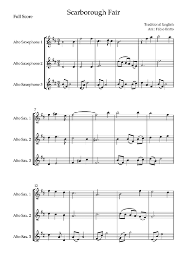 Scarborough Fair for Alto Saxophone Trio (arr. Fabio Britto)