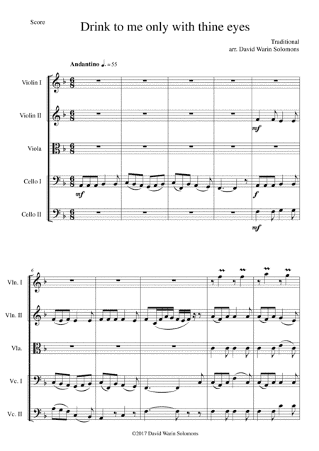 Drink to me only with thine eyes for string quintet (with 2 cellos) (arr. David Warin Solomons)