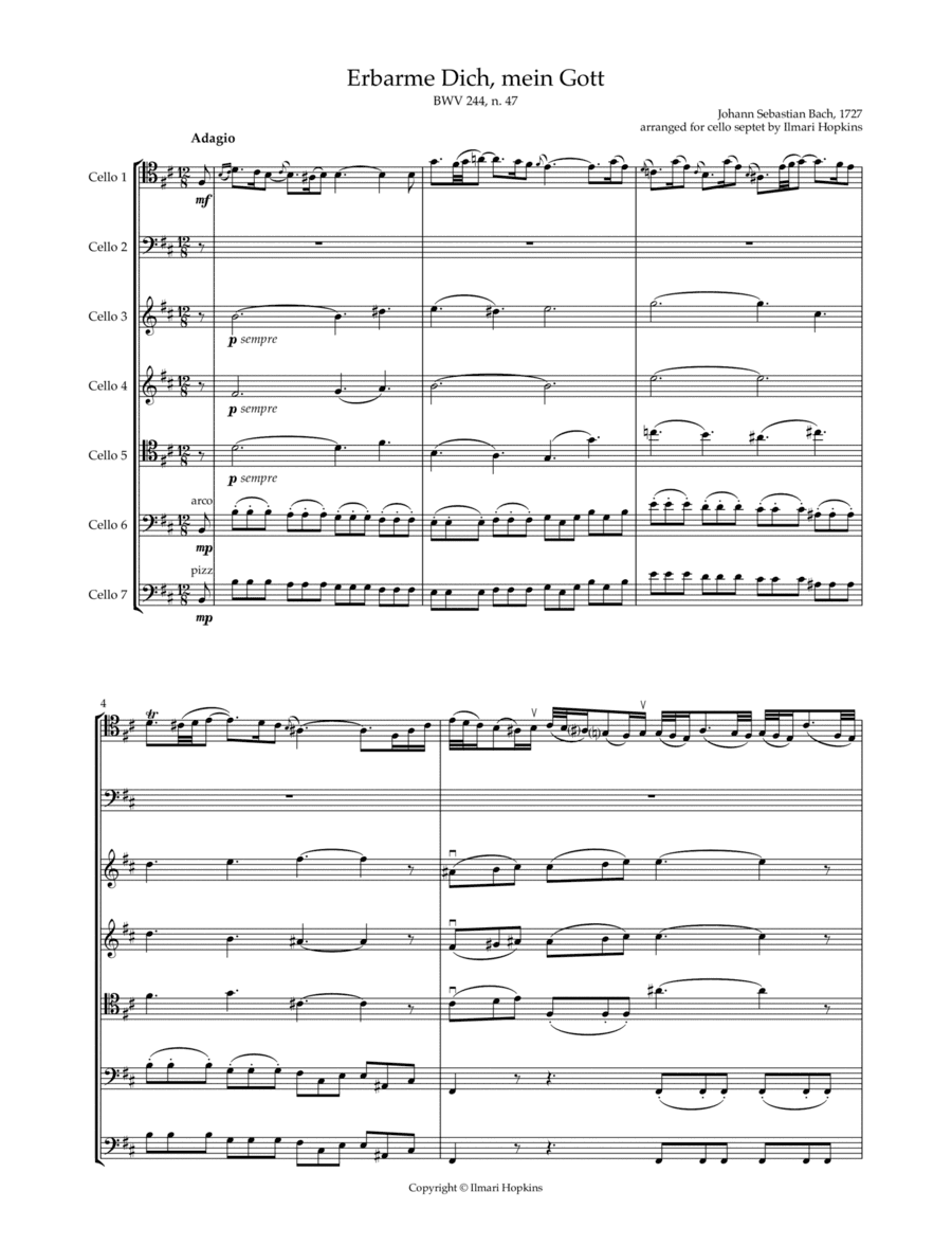 J.S.Bach: Erbarme dich, mein Gott, arrangement for cello septet (arr. Ilmari Hopkins)