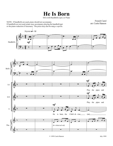 He Is Born (SSA) (arr. Curtis Hanson)